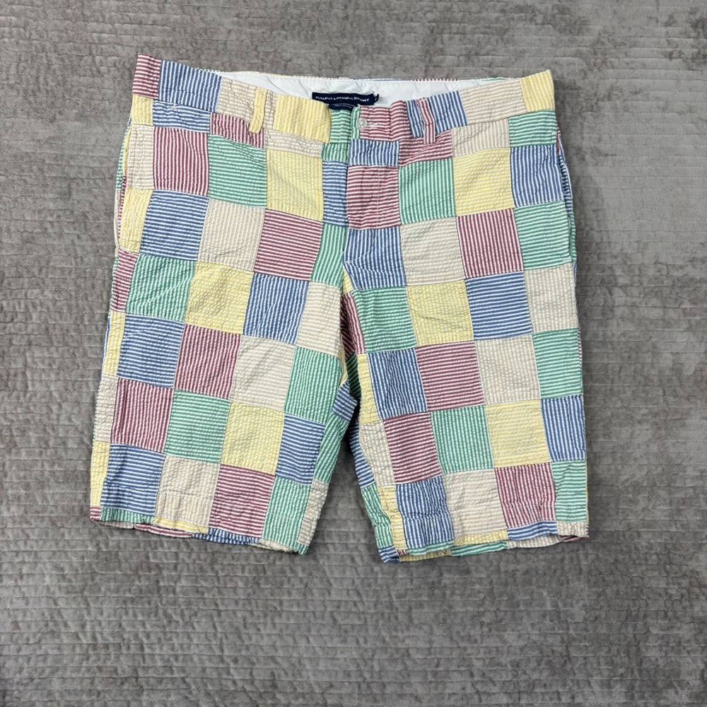 Ralph Lauren Sport Mens Patchwork Seersucker Shorts Multi Color Striped Size‎ 14